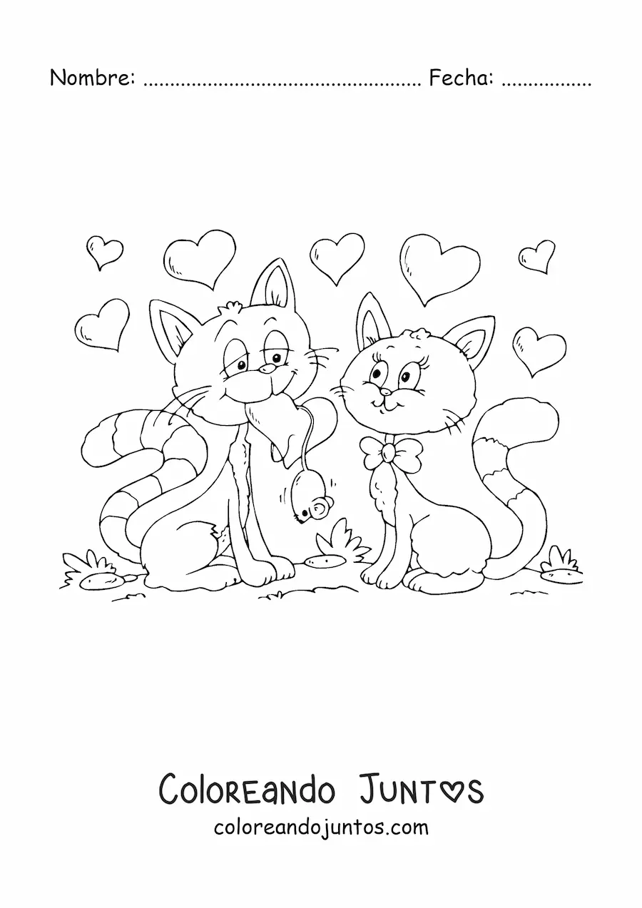 Imagen para colorear de dos gatos enamorados en San Valentín