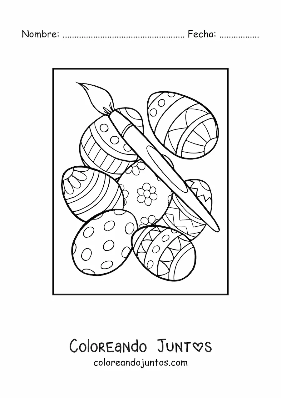 Imagen para colorear de varios huevos de pascua y un pincel