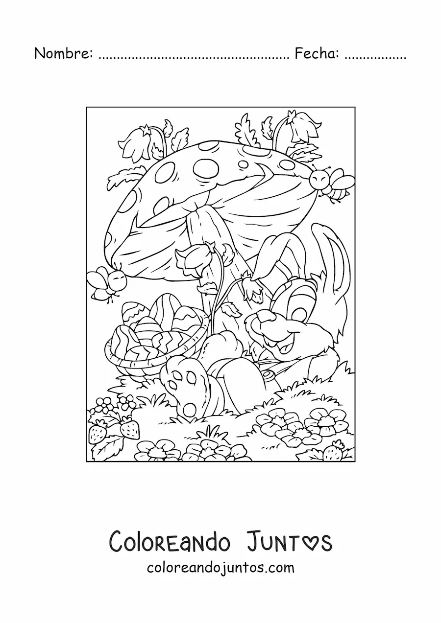 Imagen para colorear del conejo de pascua en primavera