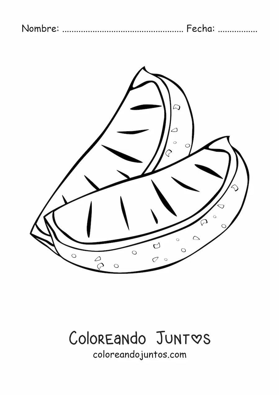 Imagen para colorear de dos trozos de naranja