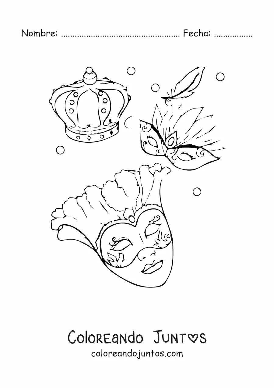 Imagen para colorear de varias máscaras de carnaval