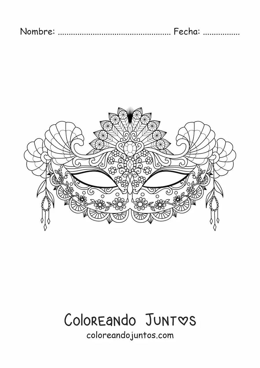 Imagen para colorear de una careta de carnaval
