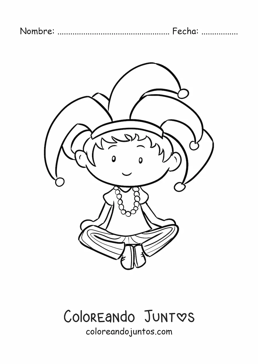 Imagen para colorear de un niño sentado con un gorro de carnaval