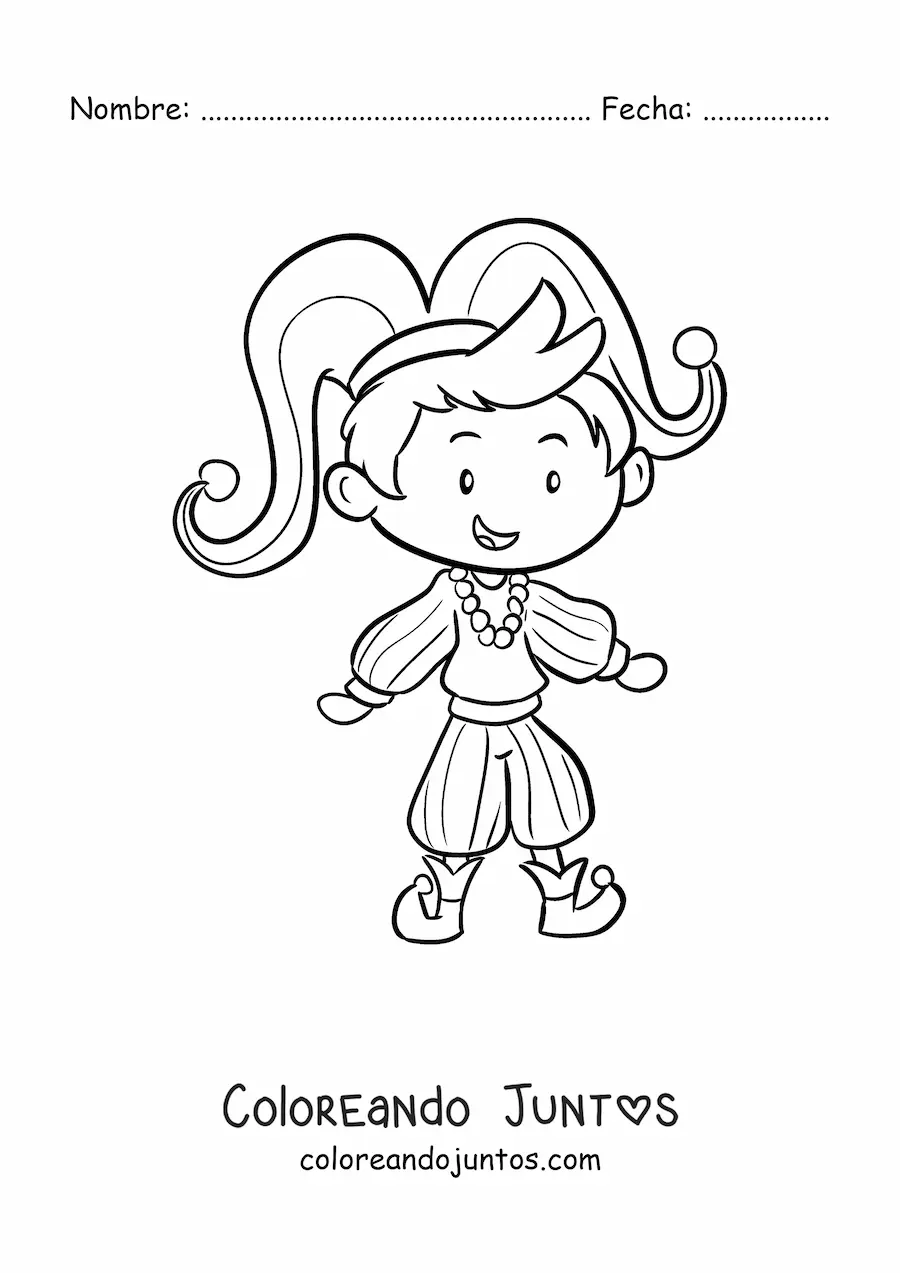 Imagen para colorear de un niño con disfraz de carnaval