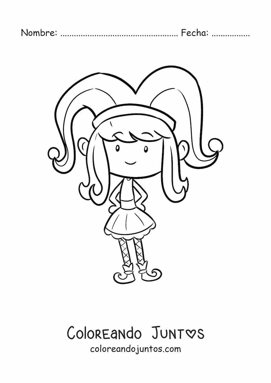 Imagen para colorear de una niña con un gorro de carnaval