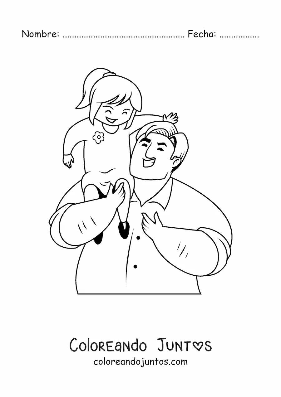 Imagen para colorear de un papá cargando a su hija