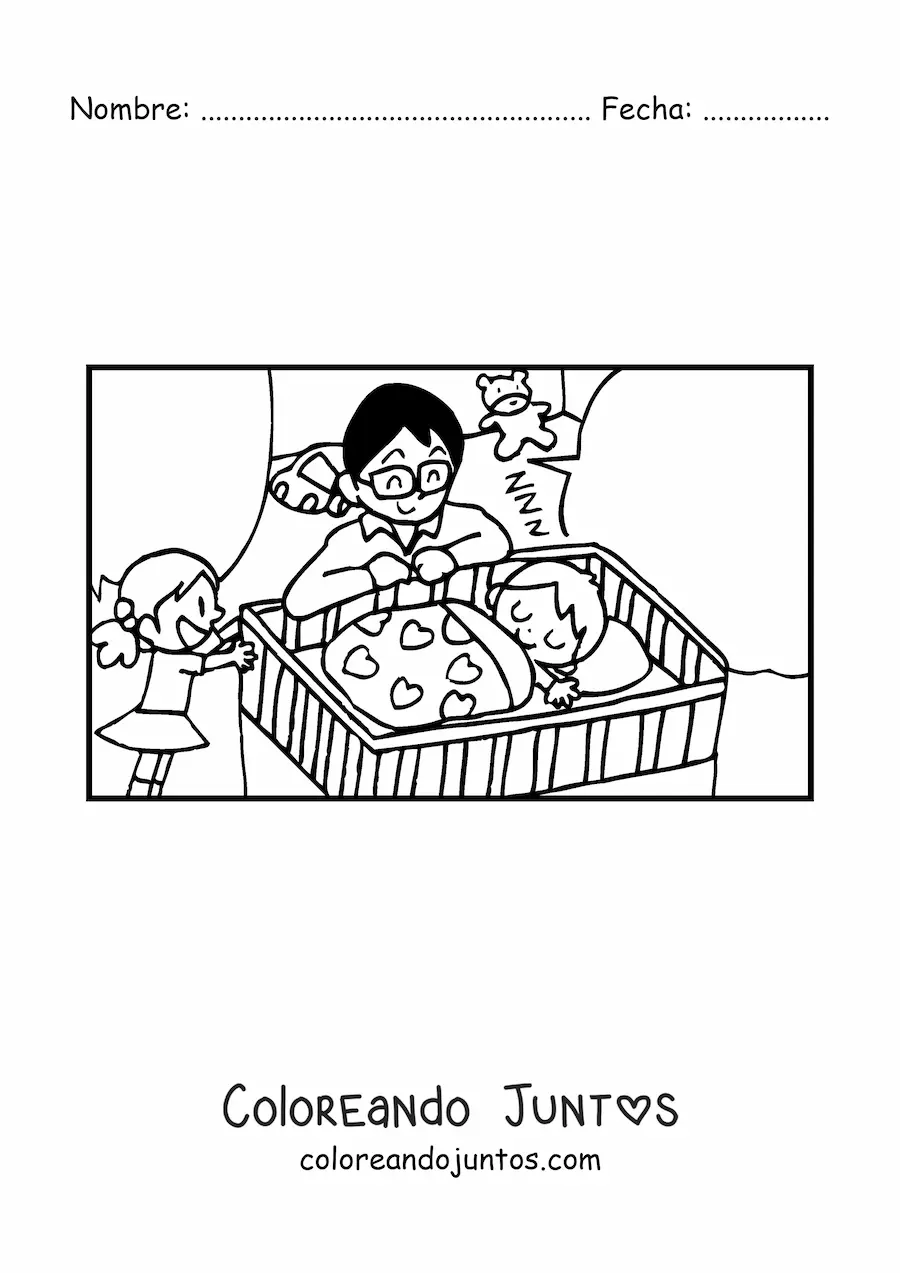 Imagen para colorear de un papá durmiendo a su hijo