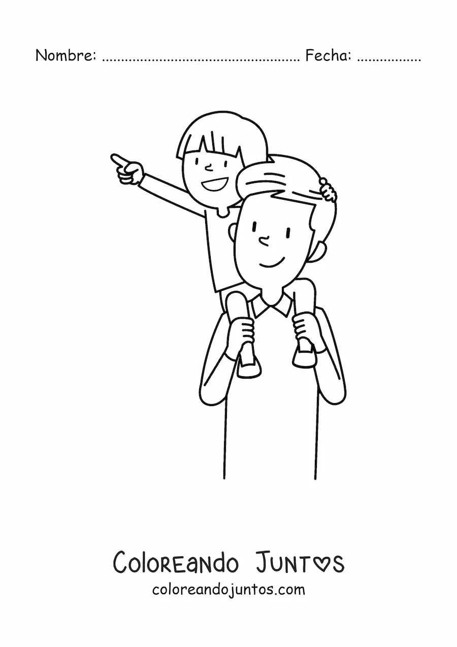 Imagen para colorear de un papá cargando a su hijo