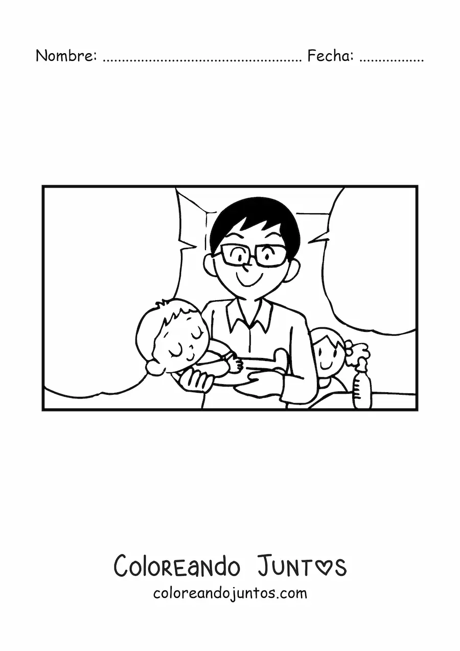 Imagen para colorear de un papá cargando a su bebé