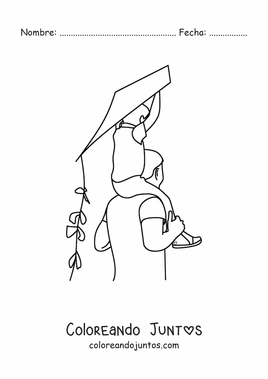 Imagen para colorear de un papá jugando con su hijo