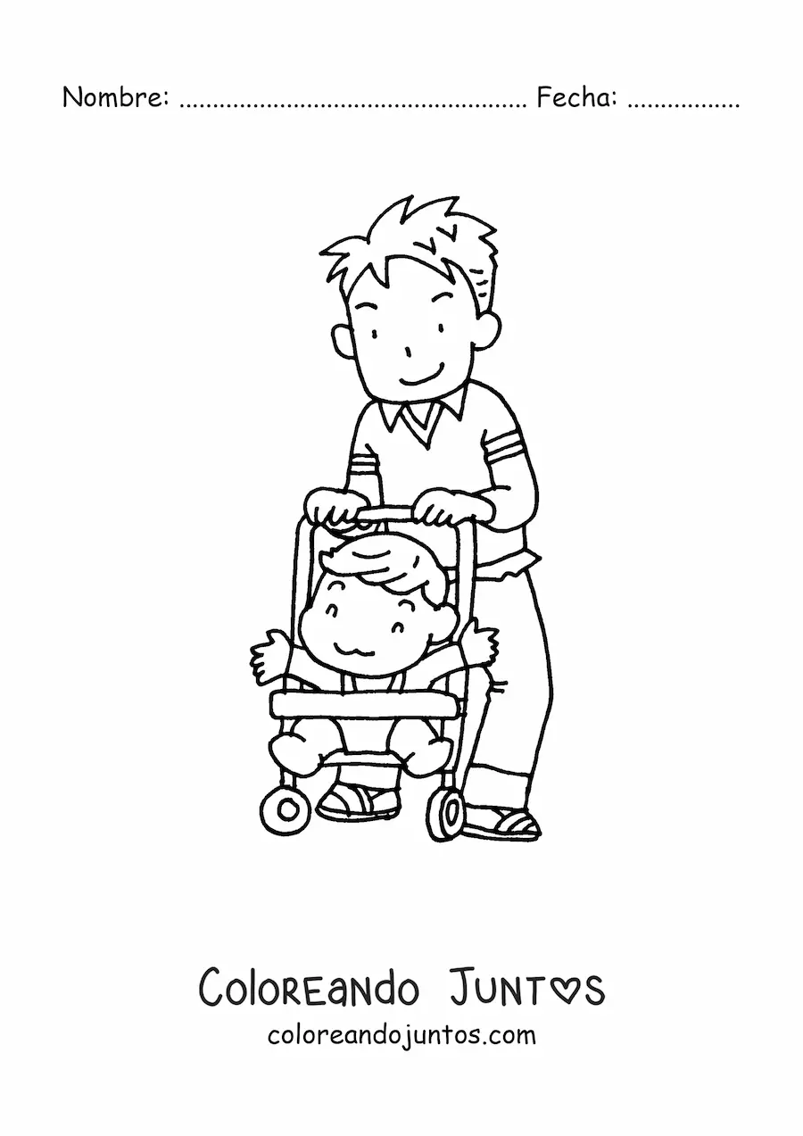 Imagen para colorear de un papá cuidando a su hijo