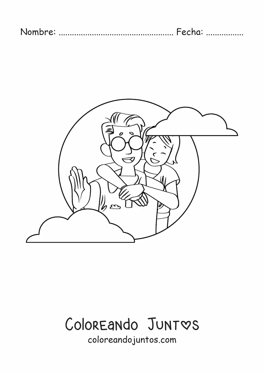 Imagen para colorear de una niña abrazando a papá