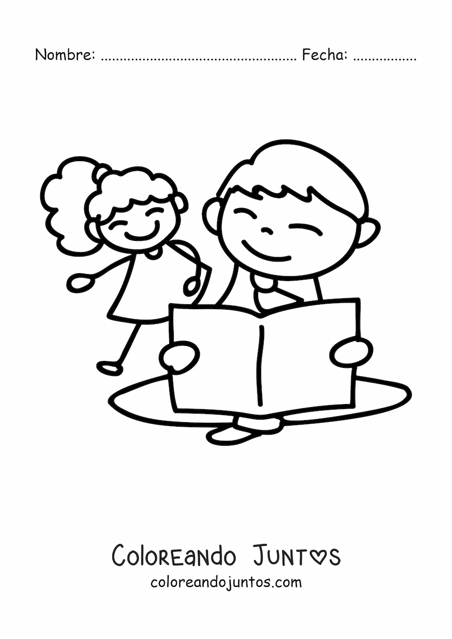 Imagen para colorear de un papá leyendo un cuento a su hija