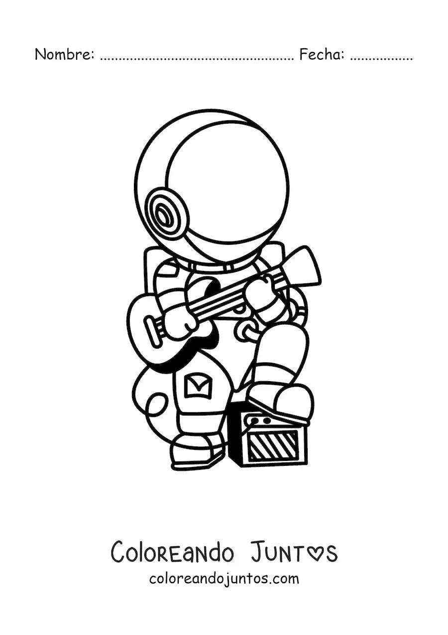 Imagen para colorear de un astronauta tocando la guitarra