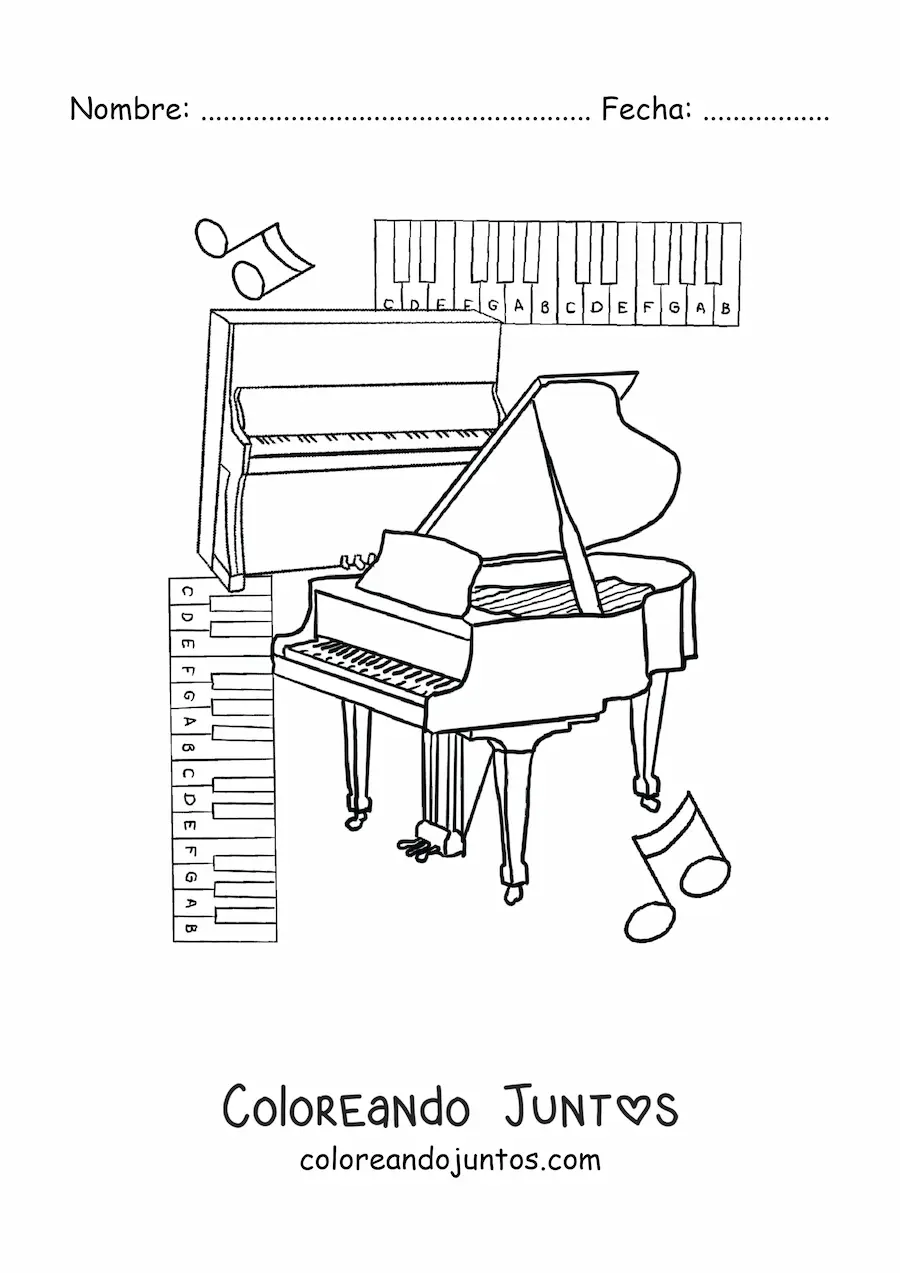 Imagen para colorear de varios tipos de pianos