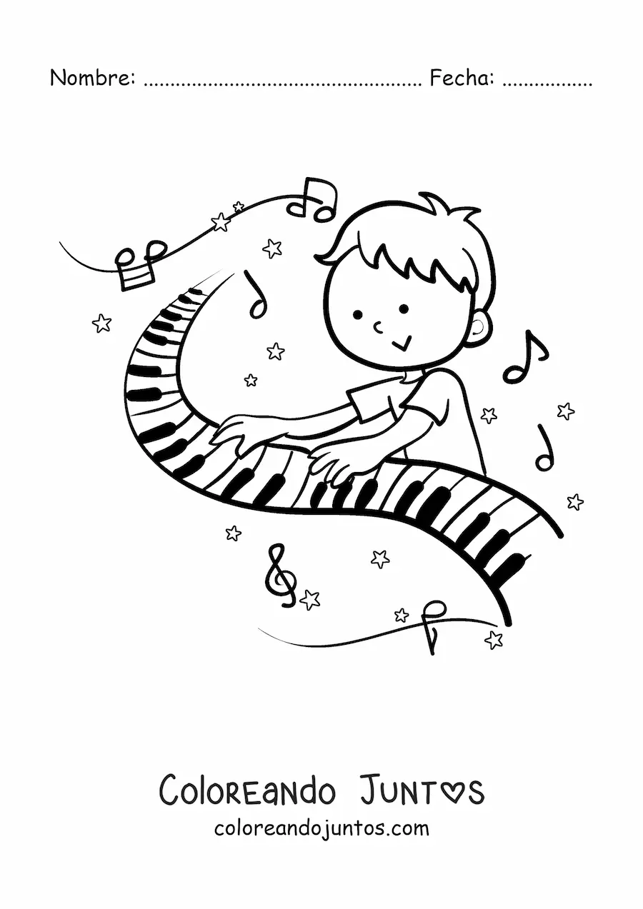 Imagen para colorear de un niño tocando el piano