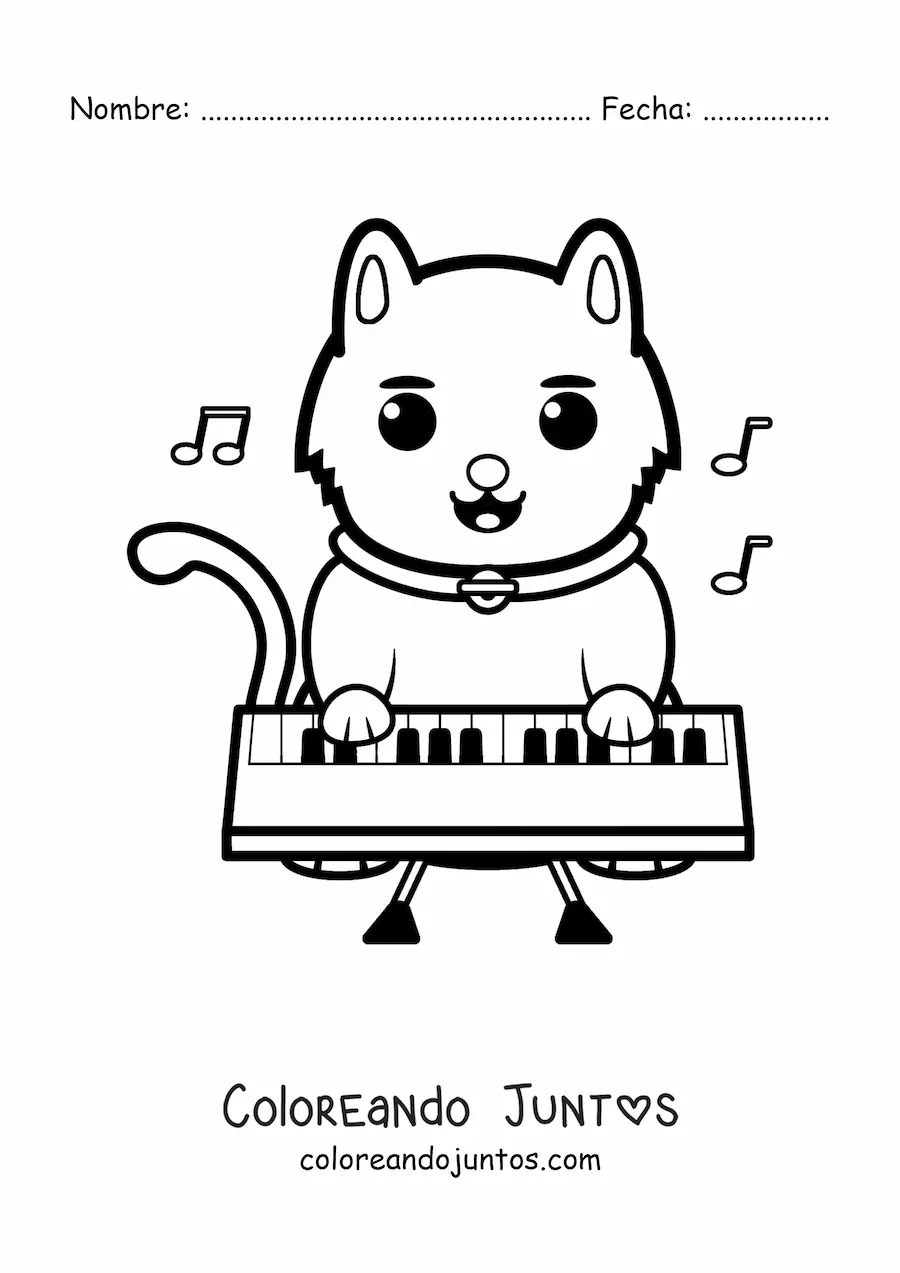 Imagen para colorear de un gato animado tocando el piano
