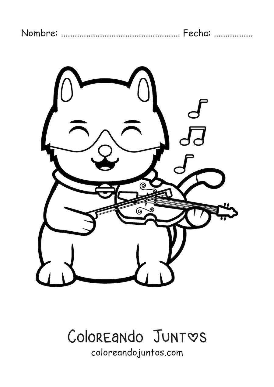Imagen para colorear de un gato animado tocando el violín
