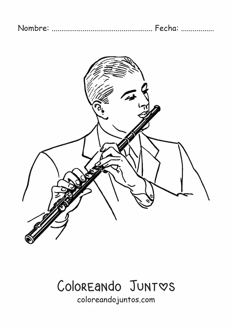 Imagen para colorear de un hombre tocando una flauta traversa
