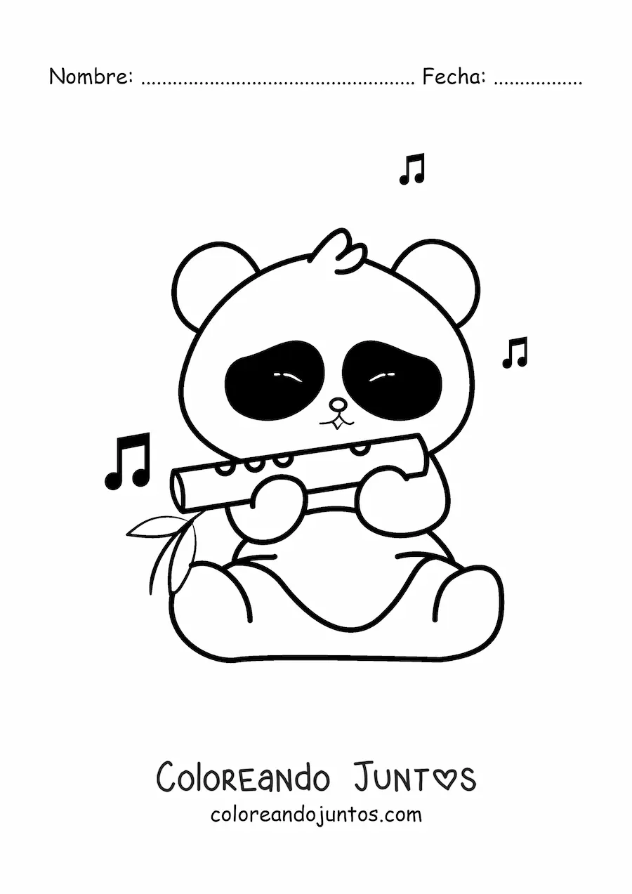Imagen para colorear de un oso animado tocando la flauta