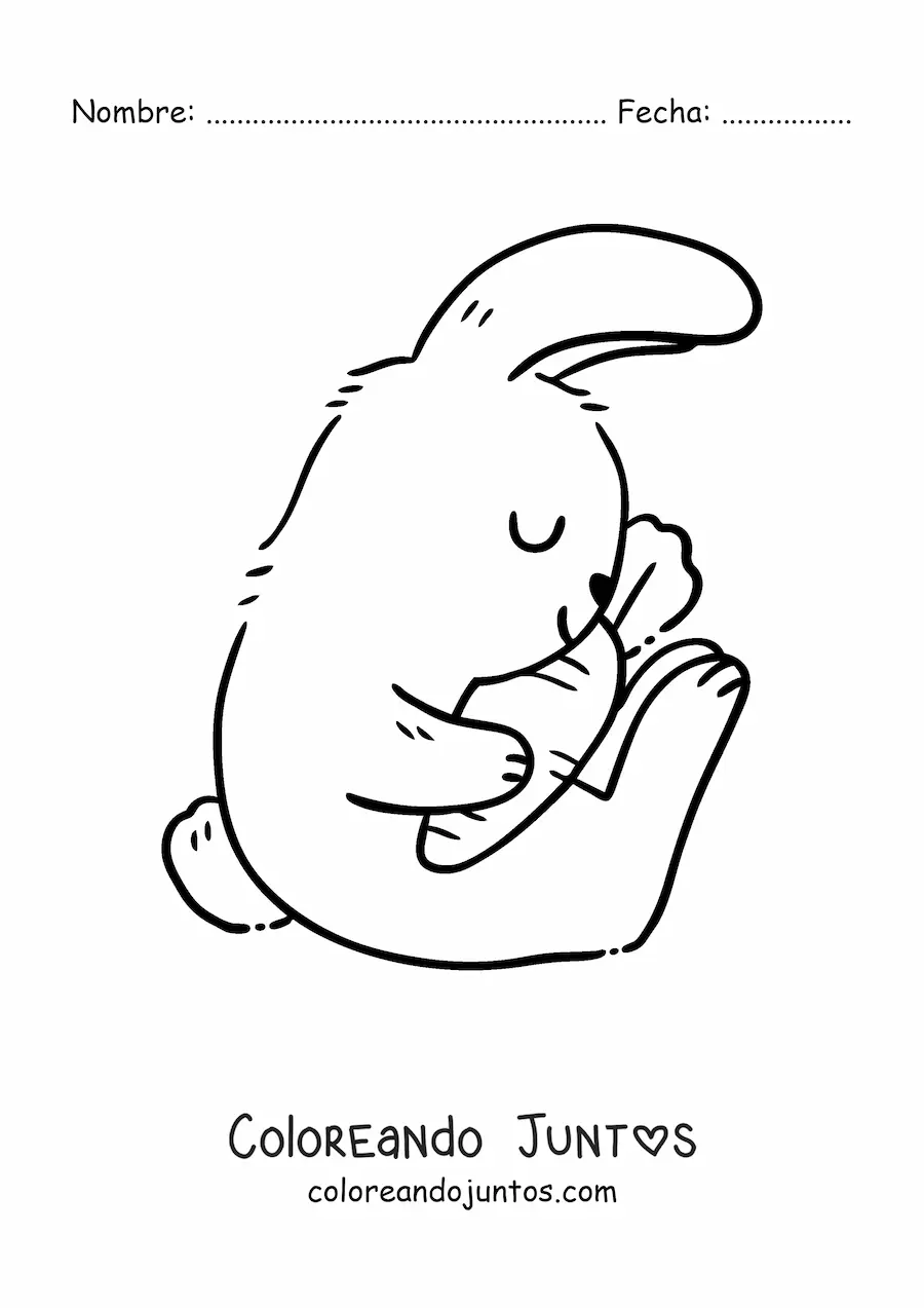 Imagen para colorear de un conejo grande sentado abrazando una zanahoria