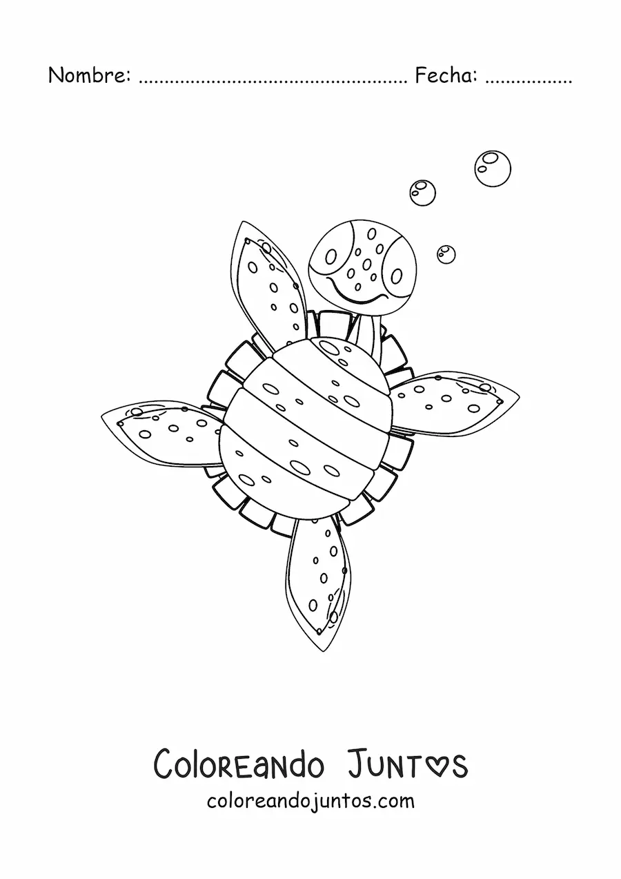 Imagen para colorear de una tortuga marina animada vista desde abajo