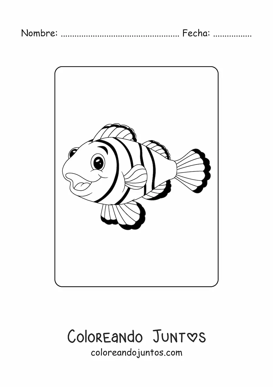 Imagen para colorear de un pez payaso animado sonriente