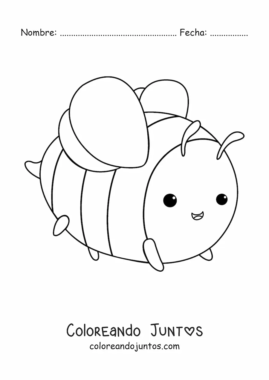 Imagen para colorear de una abeja kawaii redonda y con patas pequeñas sonriendo