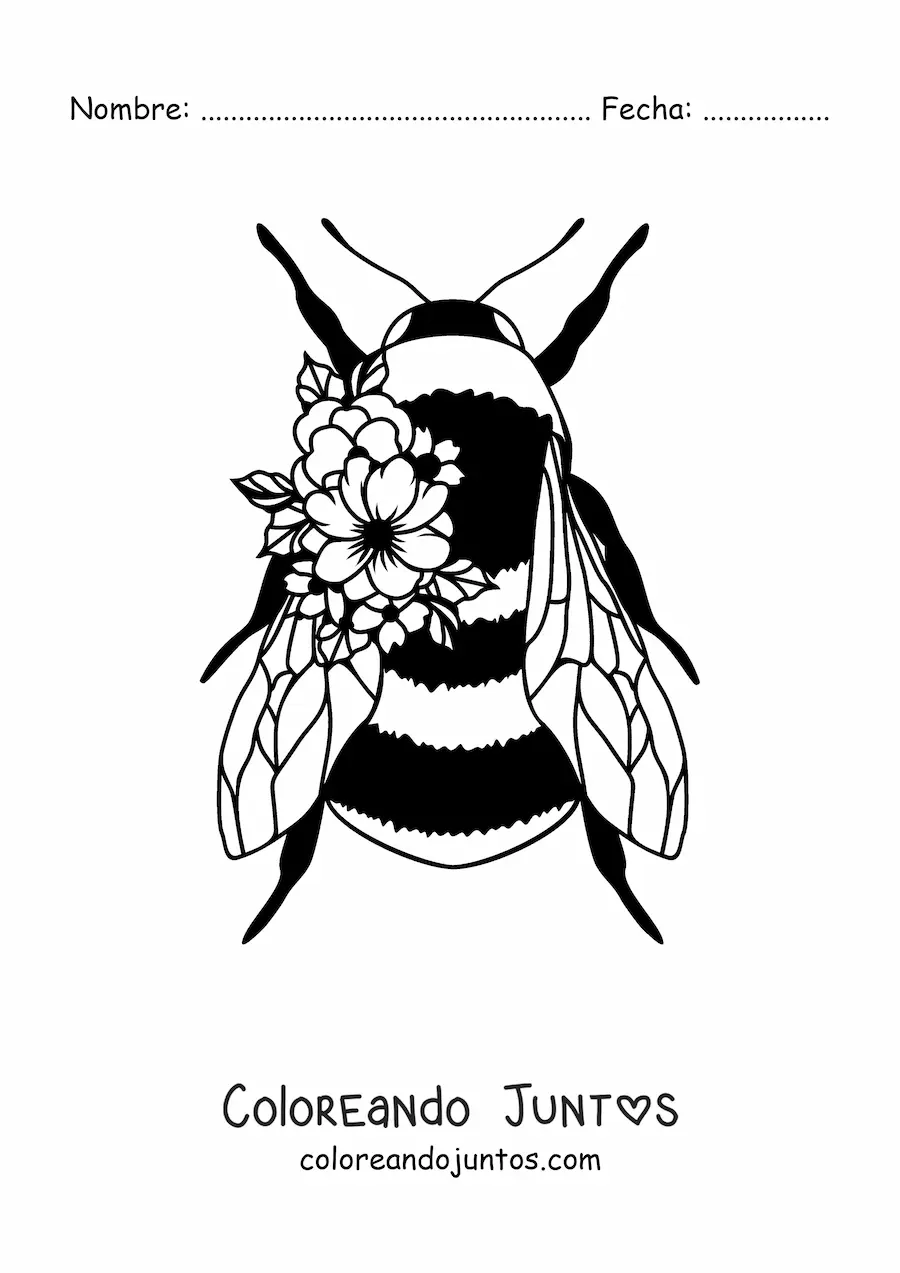 Imagen para colorear de una abeja grande adornada con flores