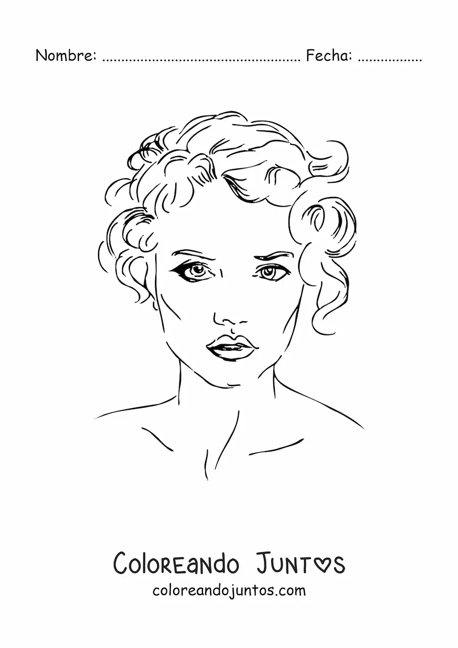 Imagen para colorear del rostro de una mujer de cabello corto estilo realista