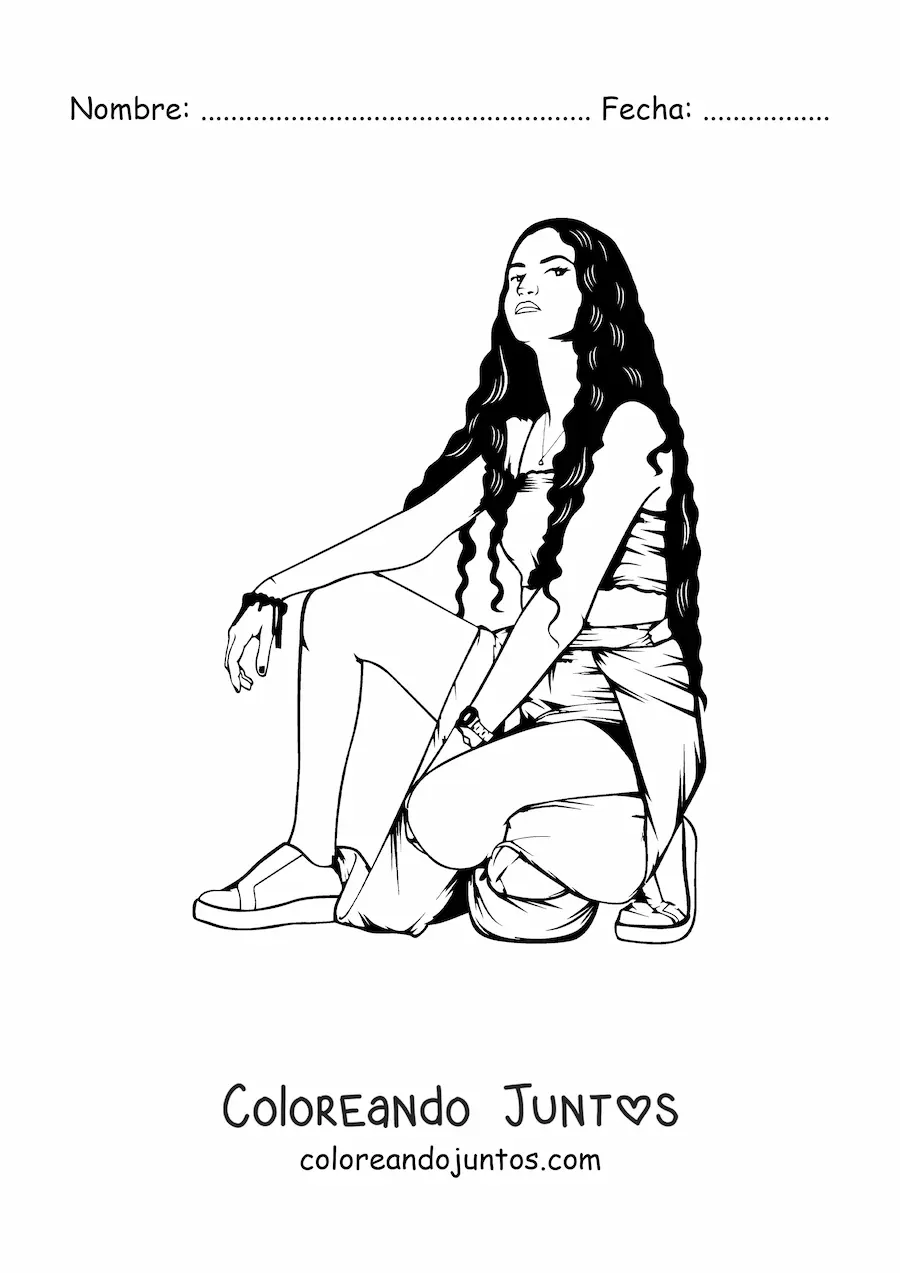 Imagen para colorear de una chica adolescente moderna de cuclillas