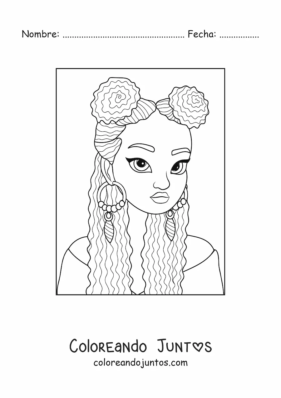Imagen para colorear de una joven afroamericana con un peinado alternativo