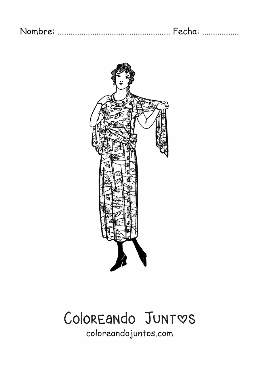 Imagen para colorear de una mujer elegante de estilo vintage