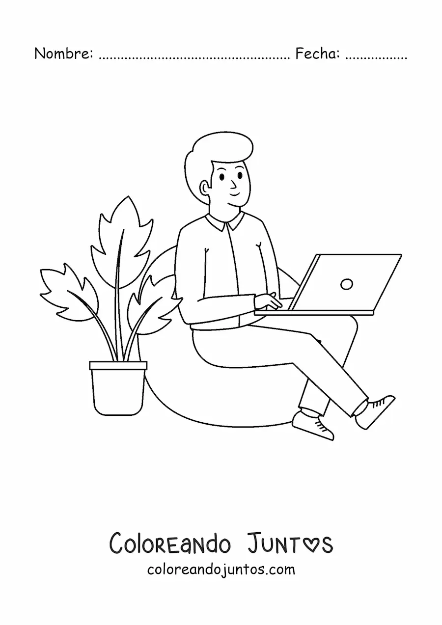 Imagen para colorear de un hombre moderno trabajando en el ordenador