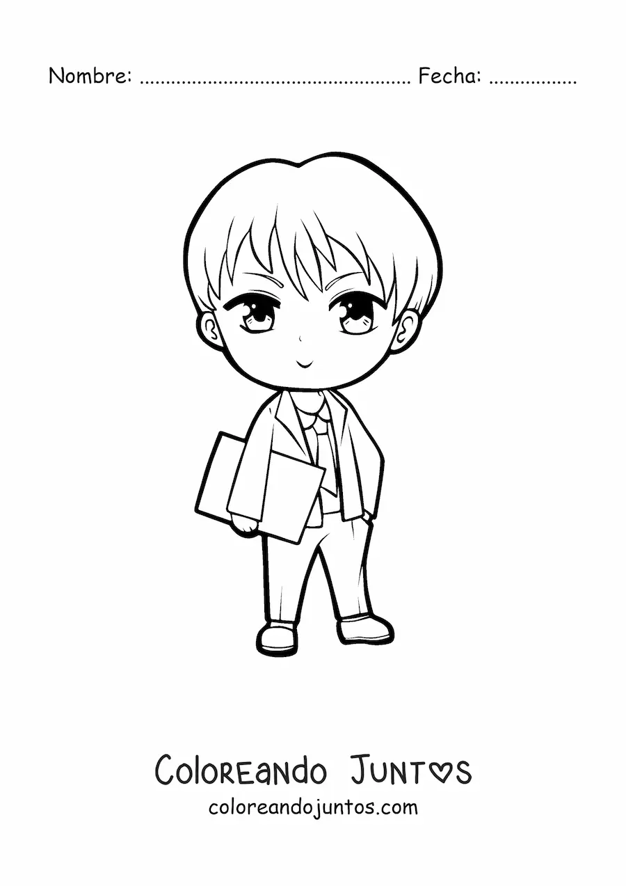 Imagen para colorear de un hombre con traje estilo anime kawaii
