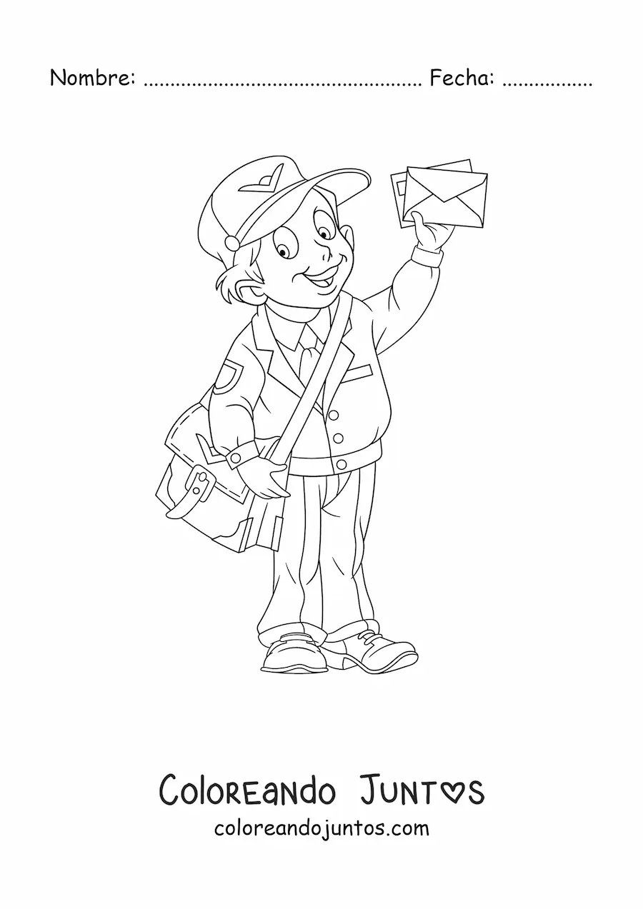 Imagen para colorear de un joven vestido de cartero