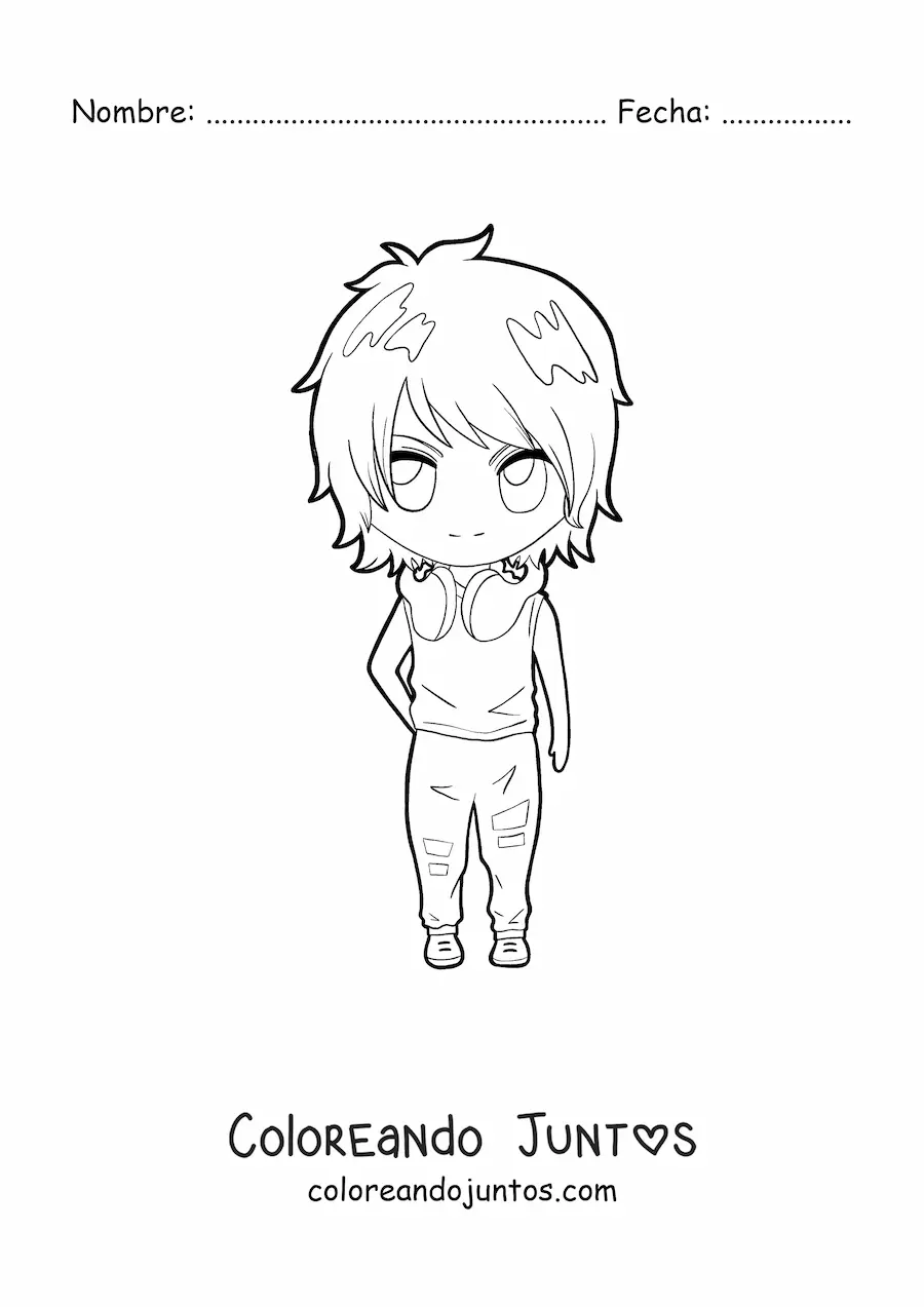 Imagen para colorear de un chico estilo anime kawaii