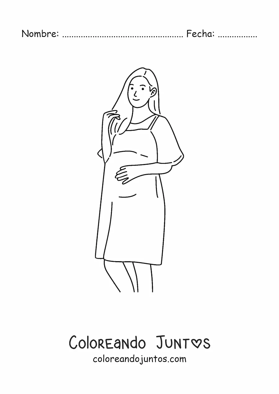 Imagen para colorear de una mujer embarazada tocando su barriga