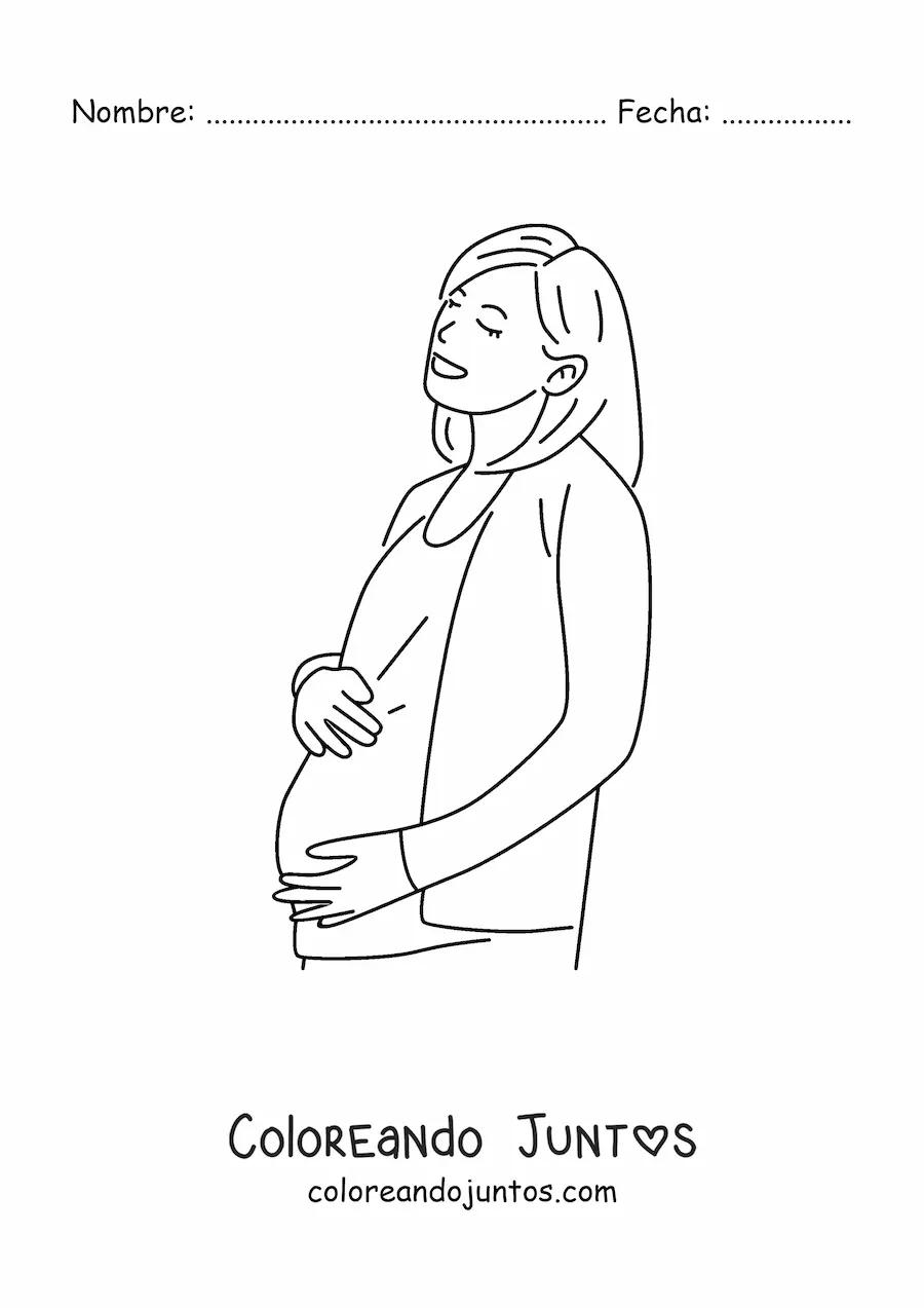 Imagen para colorear de una mujer con un embarazo avanzado