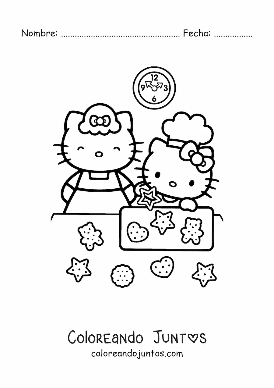 Imagen para colorear de Hello Kitty horneando galletas junto a su mamá