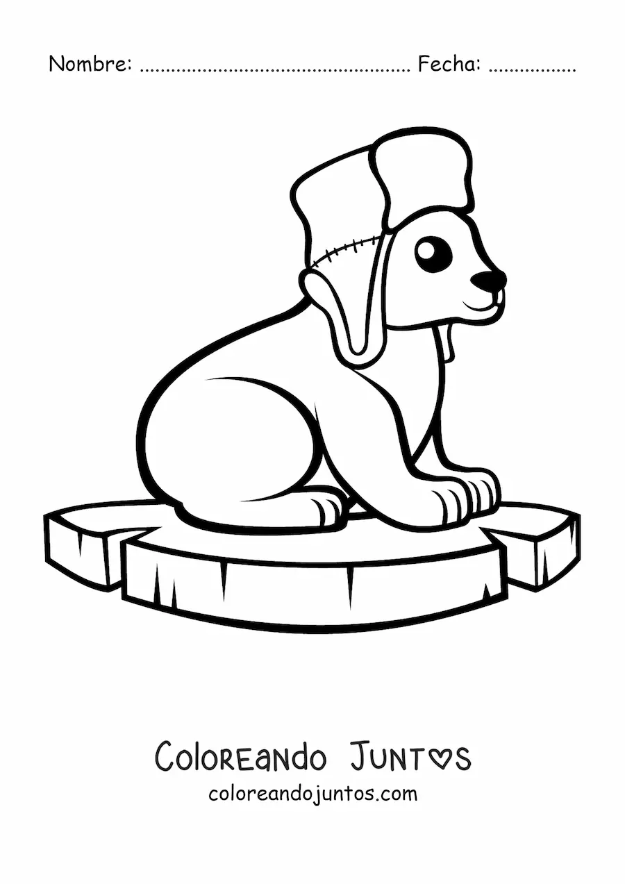 Imagen para colorear de un oso polar kawaii animado con sombrero sentado en un trozo de hielo