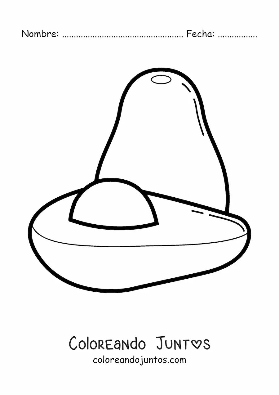 Imagen para colorear de un aguacate junto a medio aguacate
