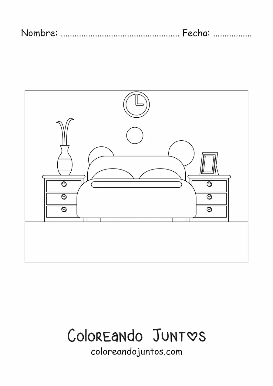 Imagen para colorear de una habitación con una cama matrimonial