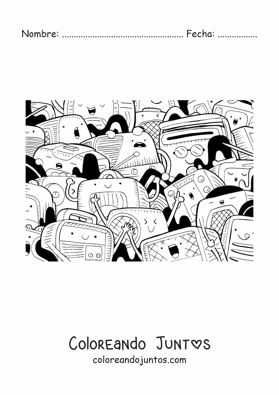 Imagen para colorear de varios radios animadas kawaii con caras graciosas