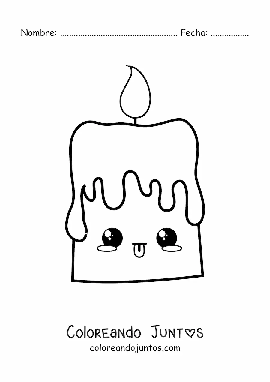 Imagen para colorear de vela kawaii encendida con la lengua afuera