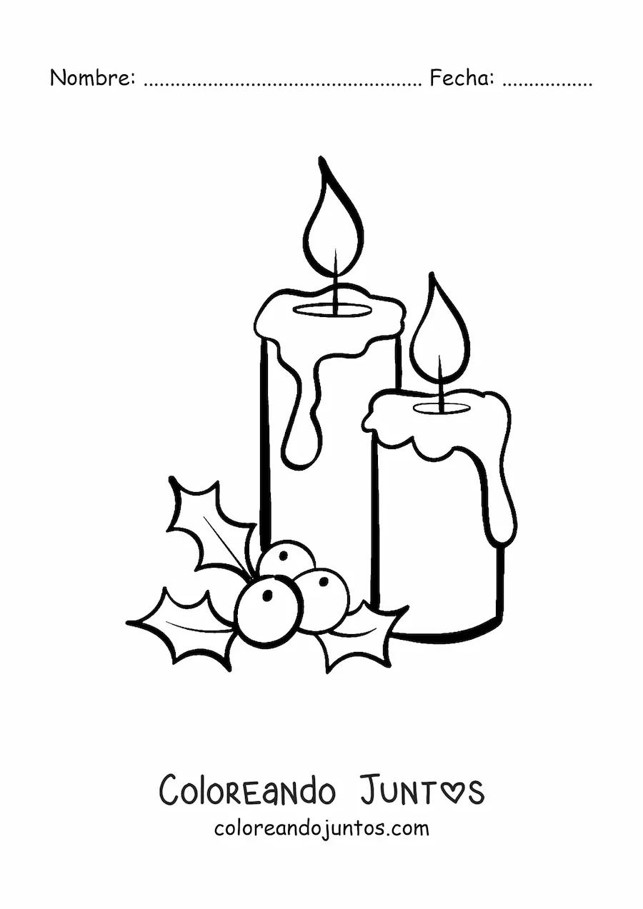 Imagen para colorear de dos velas navideñas con muérdago