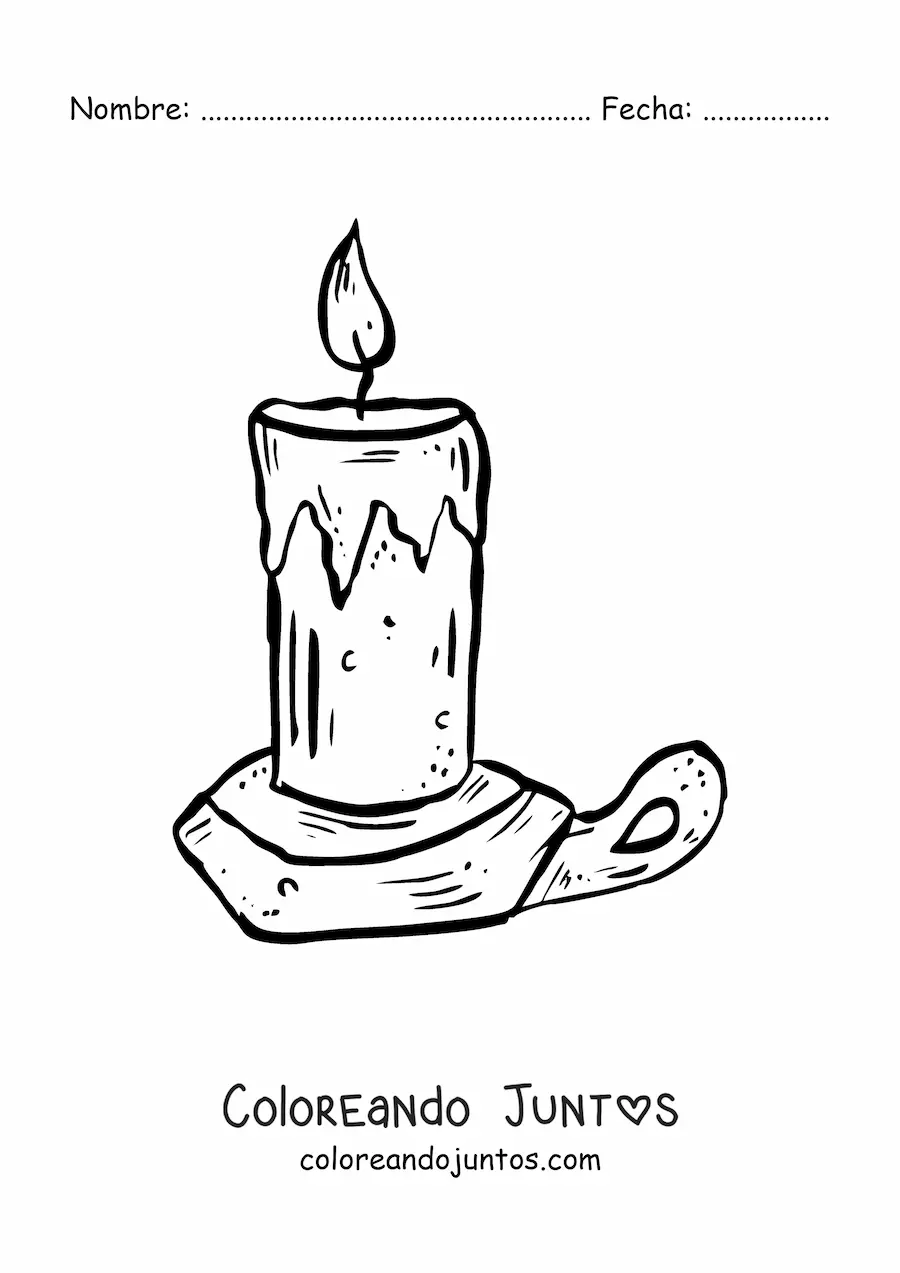 Imagen para colorear de vela de Halloween en plato con asa