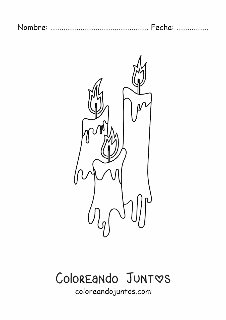 Imagen para colorear de tres velas derritiéndose