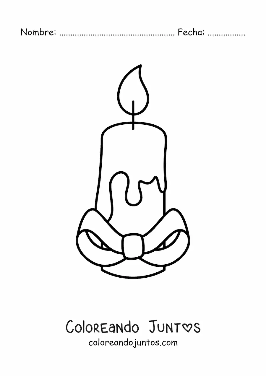 Imagen para colorear de vela con adorno de lazo