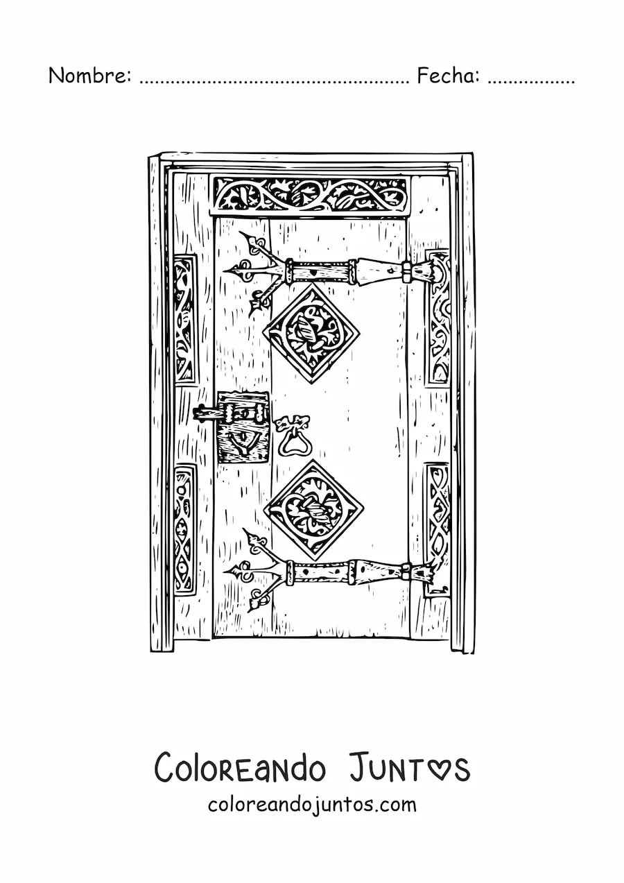 Imagen para colorear de una puerta antigua realista